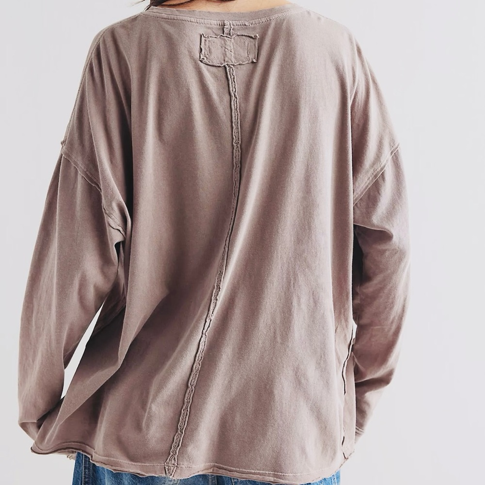Free People We The Free Nina Long Sleeve Tee Stone Tan Gray XS - Picture 2 of 12